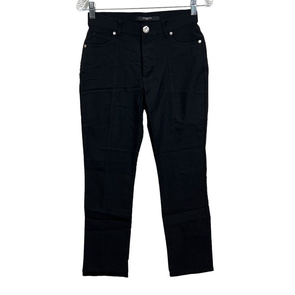 Simon Chang Denim Pants Stretch Straight Leg Slim Flat Front Black Women Size 2*